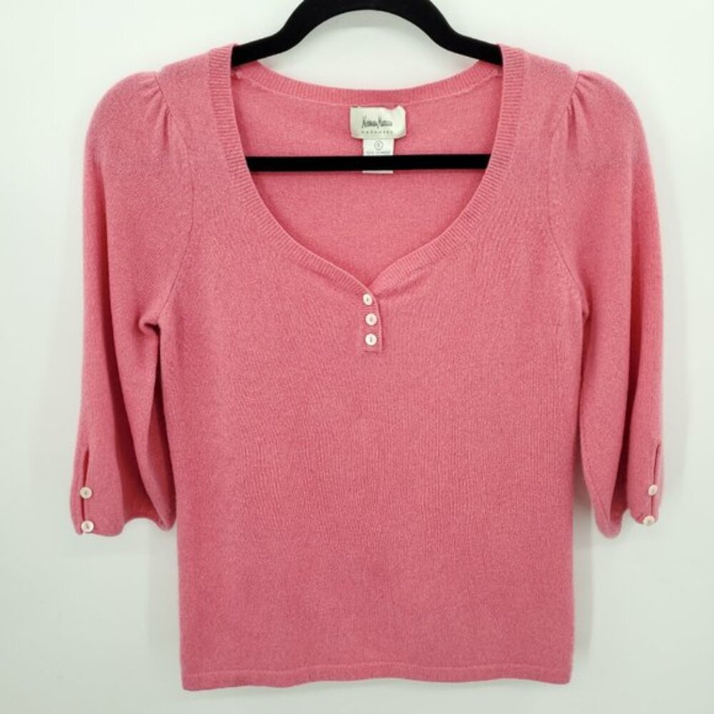 Neiman Marcus 100% Cashmere Elbow Sleeve Sweater S Coral/Salmon Pink